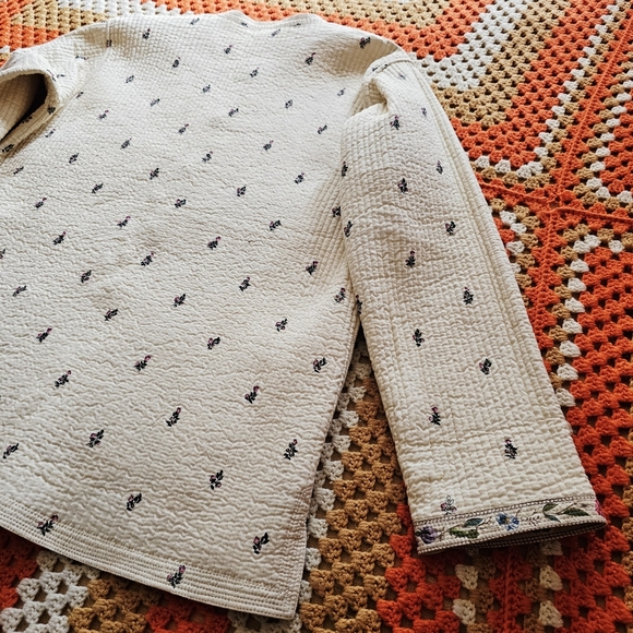 Vintage Reversible Quilted Floral Cream Off-White Light Asian Tang Style Jacket - Picture 15 of 16